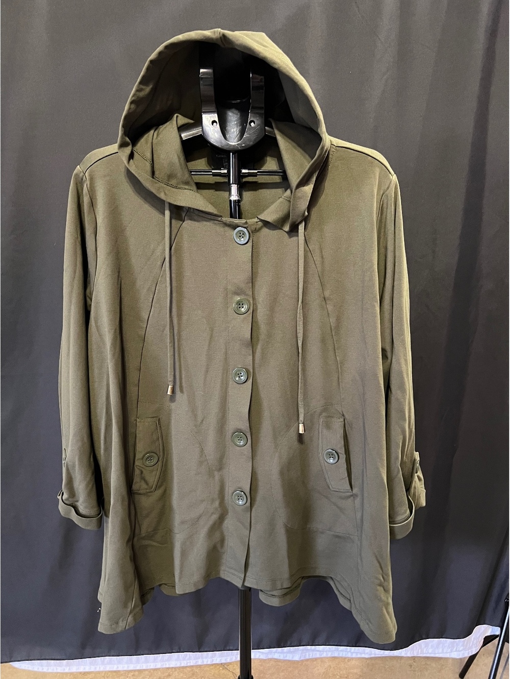 Christian Siriano New York 3X Olive Green Hooded Utility Swing Jacket A-Line